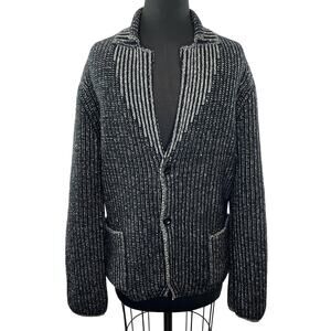 Hugo Boss Gray Black Kipo Chunky Knit Two-Button V-Neck Sweater Blazer Jacket L